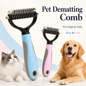 Pet Deshedding Brush for Dogs & Cats – Dematting Comb for Mats, Tangles, Loose Fur, Long Hair and Thick Coats, Stainless Steel Teeth