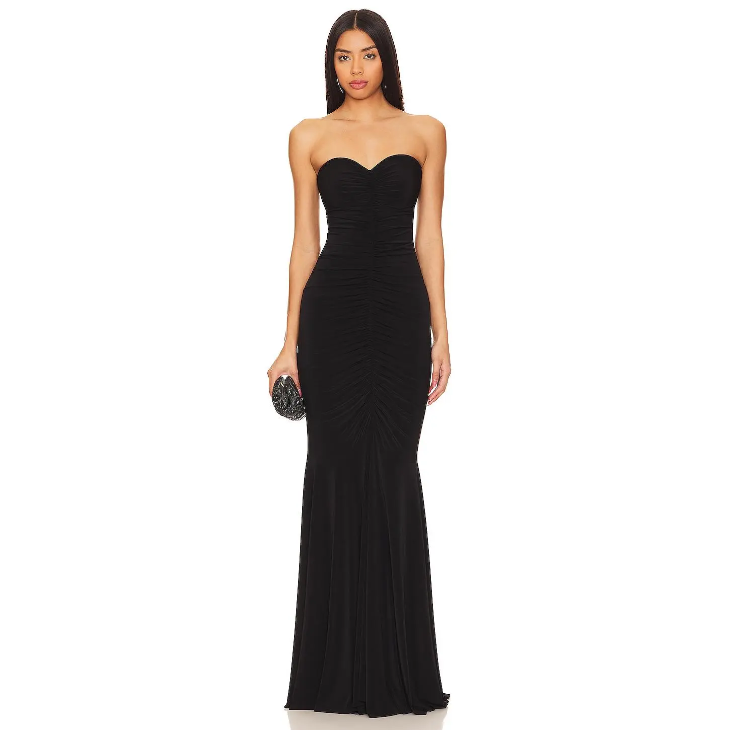 Norma Kamali Strapless Shirred Front Fishtail Gown in Black