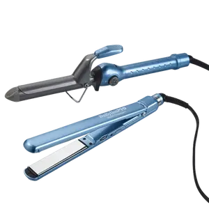 BaBylissPRO Nano Titanium 1.25" Spring Curling Iron + 1" Ultra-Thin Flat Iron Set