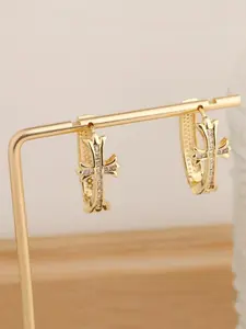 Elegant Zirconia Cross Earring Studs, Luxurious Rhinestone Ear Cuff, Versatile Jewelry Accessory, High-End Style for All Occasions