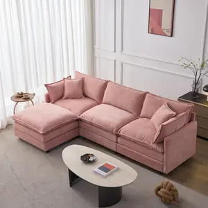 105" Chenille L-Shaped Modular Sectional Sofa, 3-Seater Couch with Ottoman, Soft Upholstered Living Room Sofa with Pocket Spring Cushions & Easy Assembly