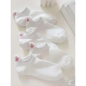 Women's Floral Embroidered Ankle Socks, Casual Soft Comfy Jacquard Knit Low Cut Socks, Comfy Anklet for Women, Multi-pack Hosiery for Summer, Elegant Summer Wear Womenswear