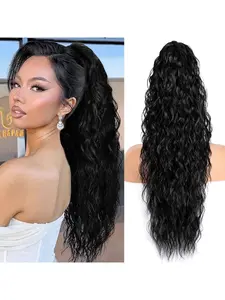 Claw Clip Ponytail Extension for women - 26" Long Curly Black Drawstring Ponytail Hair Extensions for Women, Strong Hold Fluffy Natural Looking Synthetic Hair Pieces for Women Daily Use