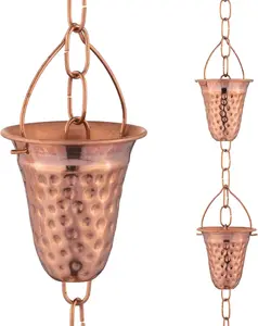 Marrgon Copper Hammered Rain Chain, 3’ Bell Style Decorative chimes and cups replace downspouts, divert water, and create a stunning fountain display