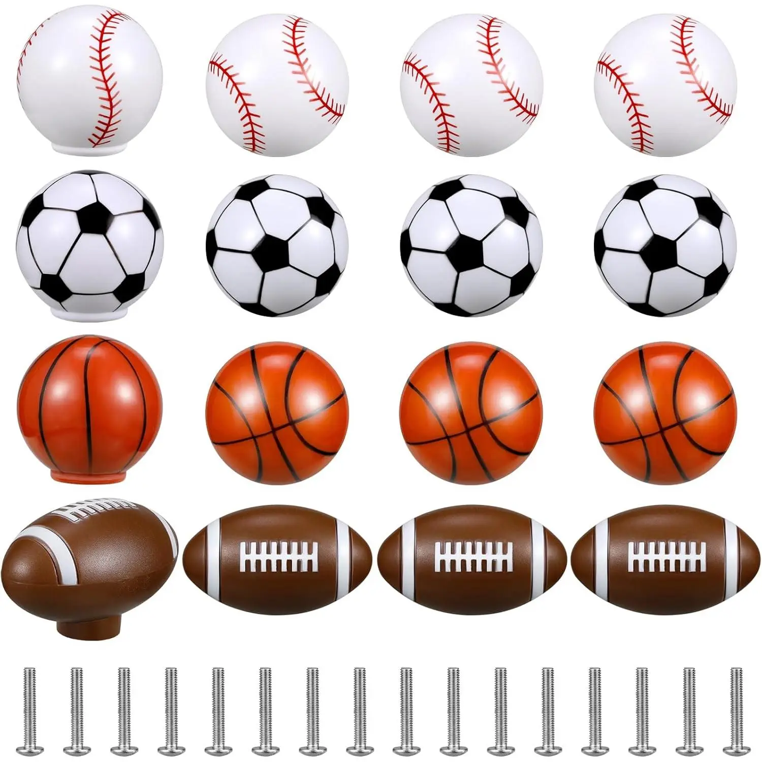 8 Pcs Sports Ball Dresser Knobs for Kids Baseball Basketball Drawer Boys Football Soccer Hardware Pulls Handles Cabinet Party Decor (Classic Style)