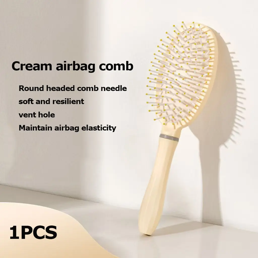 1pc Hair Tools Creamy Yellow Fluffy Straightening Cushion Comb Curling Comb Specially for Women Round Barrel Comb Home Use Massage Comb Rib Comb