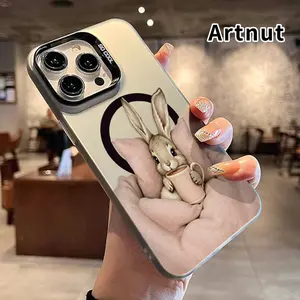 Magnetic Phone Case for iPhone 15 Pro Max 16 Plus 14 13 12 11 E Bunny's Cozy Sip Pattern Anti-Scratch Military-Grade Drop Protection Slim Cover Smartphone Casing