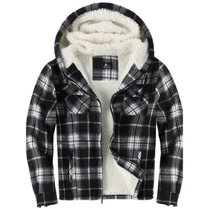 Men's Flannel Shirt Jacket with Sherpa Fleece Lining, Plaid Pattern Hooded Coat, Full Zip Winter Outerwear, Casual Warm Clothing, Menswear