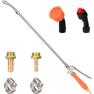 Sprayer Wand with 3 Different Types of Nozzles Replacement Sprayer Wand with 1/4" & 3/8" Brass Barb for Most Sprayer Hoses Built-in Stainless Steel & 2 Hose Clamps