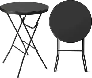 VINGLI 32" Plastic Folding Round Table Bar Height, HDPE Matrial with Gray Metal Finish, High Top Table for Outdoor Party, Cafes, Restaurants, Backyard, Dining Room, Wedding Event,1 Pack, White