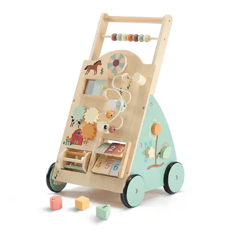 Sweetcrispy Wooden Toddler Push Walker - Montessori Activity Center, Non-Pedal Toddler Walking Helper, Baby Walker Toy for 1+ Years Beginners with Adjustable Speed, Silent Rubber Wheels, Gears Boost Cognitive Skills & Encourages Independent Exploration
