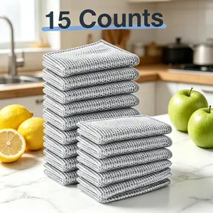 Silver Double-Sided Microfiber Cloth & Oilproof Kitchen Scouring Pad - 20x20cm, 25x25cm Multifunctional Sponges for Pots, Bowls