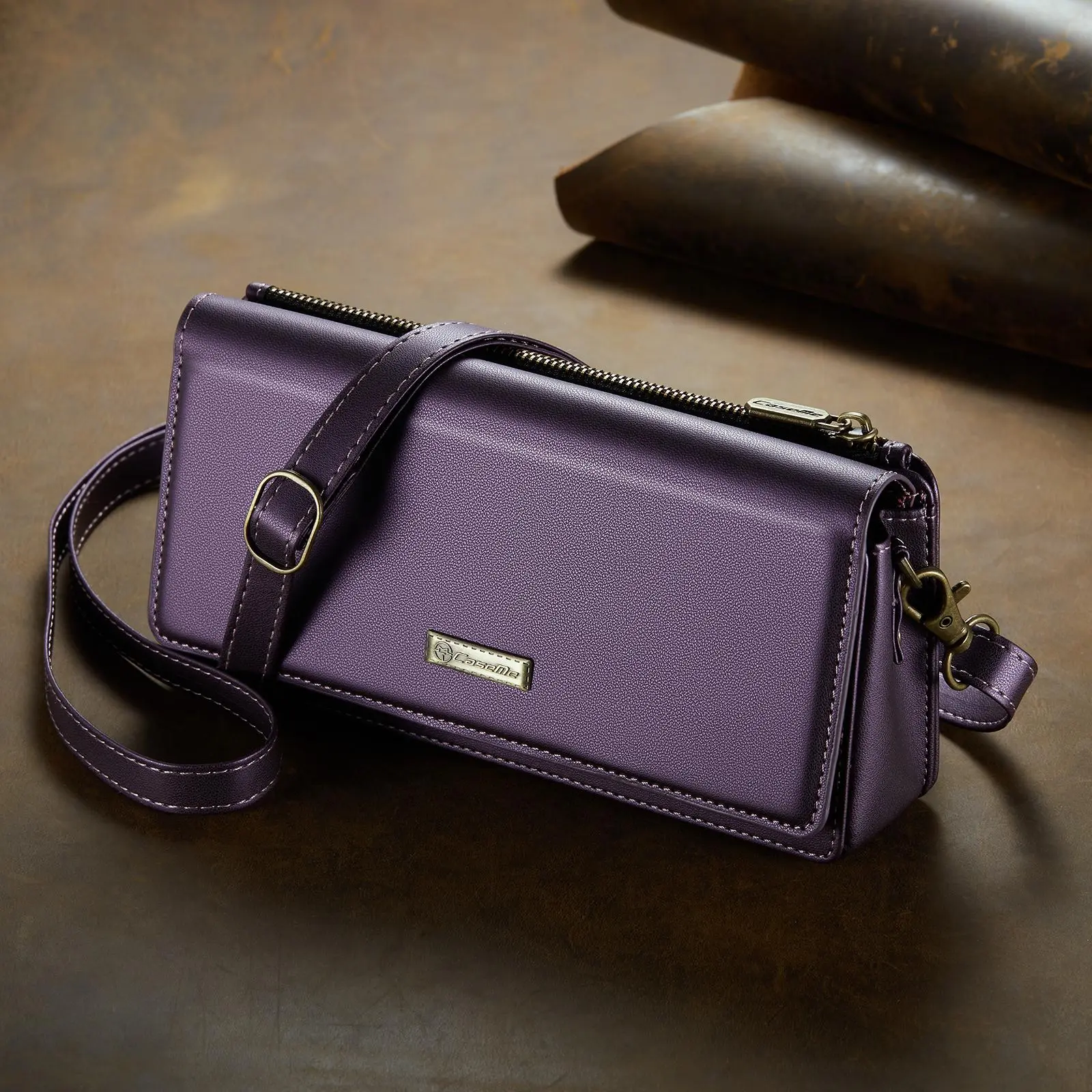 Vintage Leather Phone Wallet, Large Capacity Multi-functional Shoulder Crossbody Phone Wallet with RFID Shield, Removable Wrist Strap Magnetic Closure Multi Card Case