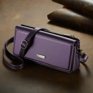 Vintage Leather Phone Wallet, Large Capacity Multi-functional Shoulder Crossbody Phone Wallet with RFID Shield, Removable Wrist Strap Magnetic Closure Multi Card Case