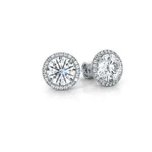 Javda Round Halo Studs Earring Lab Diamond with Push Back for Women 14K White Gold IGI Certified 4.55 Ctw.