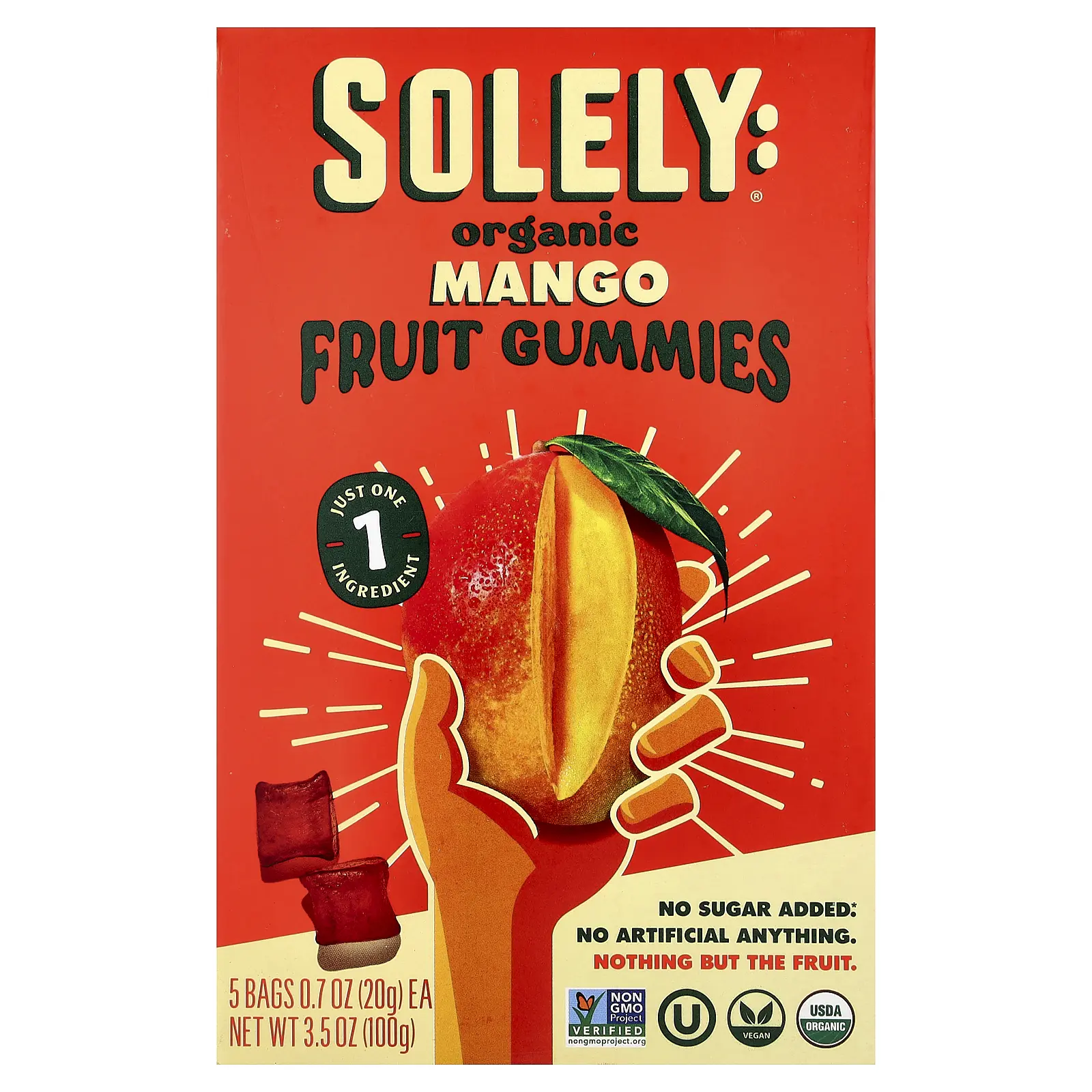 Solely Organic Fruit Gummies, Mango, 5 Bags, 0.7 oz (20 g) Each Solely Organic Fruit Gummies, Mango, 5 Bags, 0.7 oz (20 g) Each