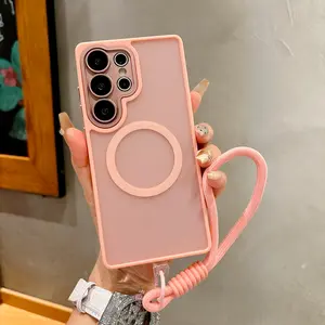 Anti-Drop Magnetic Protective Phone Case Cover with Wrist Strap, Matte Finish, Fits Samsung Galaxy S25/s24/s23 Series, A56/a55/a36/a35/a26/a16/a15/a06/a05 Models, Protection Casing