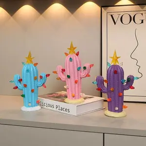 Cactus Shaped Christmas Decoration, 3 Counts/set Battery Powered Cactus Shaped Decoration, Desktop Ornament for Home Living Room Bedroom, Home Decor Ornaments