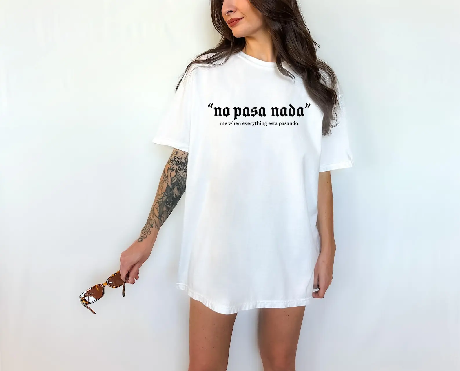 Men's Classic Ribbed Soft Cotton Round Neck Short-Sleeve Tshirt - Personalized Casual Seamless Oversized Fit Teacher Life Graphic Tee with Funny "No Pasa Nada" & "Me When Everything Esta Pasando" Slogans, Dtg Printing, Basic