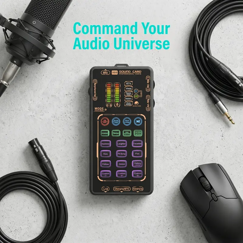 MAOMAO X55 PRO Compact Digital Sound Card - Handheld Mini Voice Changer Recording Set with Professional Chipset, USB Audio MIDI External Sound Card, Portable Multi-Device Compatibility Audio Interface for Gaming, Singing, Phones/PCs