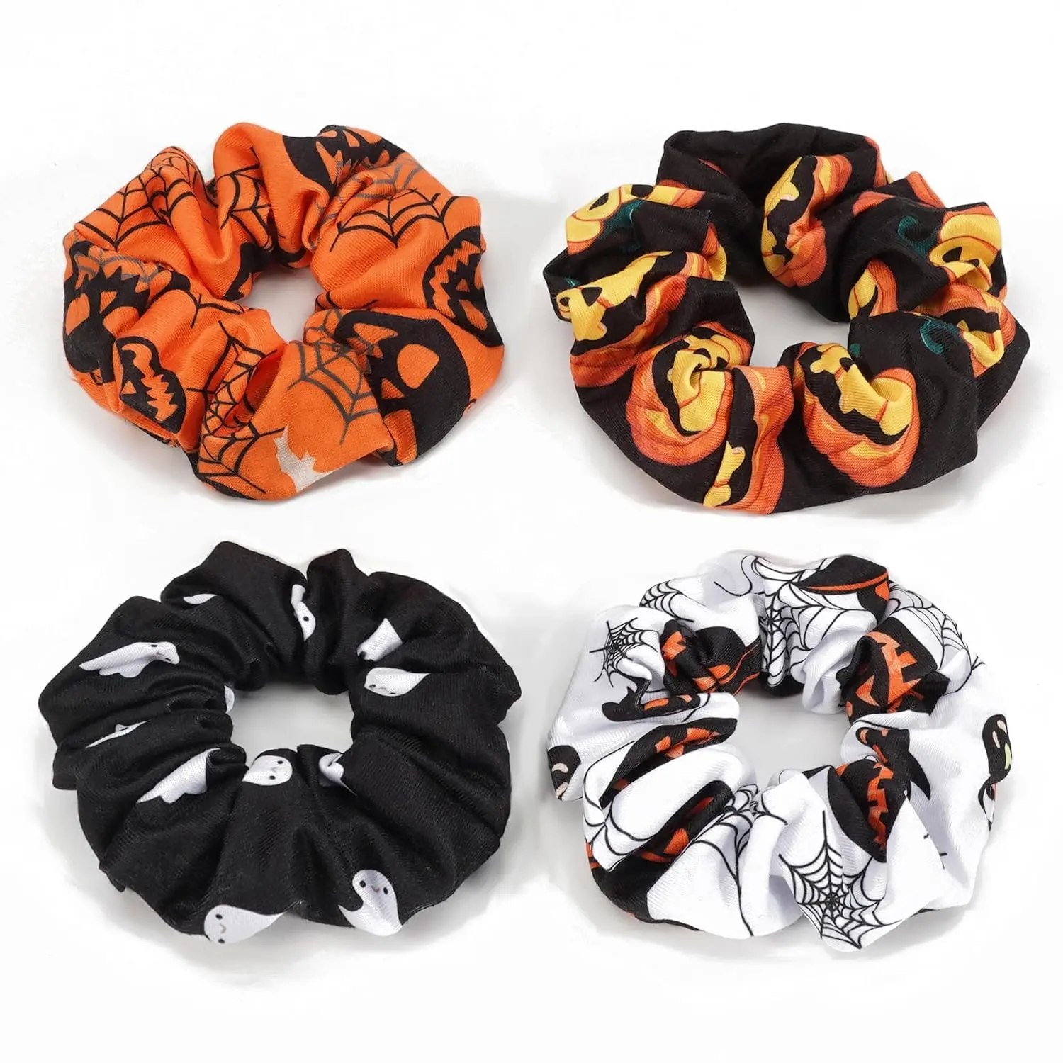 Halloween 4 PcsHair Ties for Women Pumpkin Bat Ghost Hair Scrunchies Elastics Ponytail Holder Halloween Hair Accessories