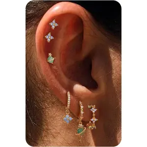 Sterling Silver Post Earrings for Women - Hypoallergenic Cartilage Earrings Dainty 14K Gold Plated Stud Huggie Hoop Earrings Dangle Chain Earrings Gold Plated Jewelry