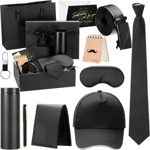 SBest Mother’s Day 2026 Gifts 12 Pcs Birthdays Christmas Party Gift Baskets for Men Box 16 oz Tumbler Wallet Eye Mask Leather Belt Tie Keychain Pen Journal Hat Card Set for Dad Husband Brother Boss(Bow Gift Box)