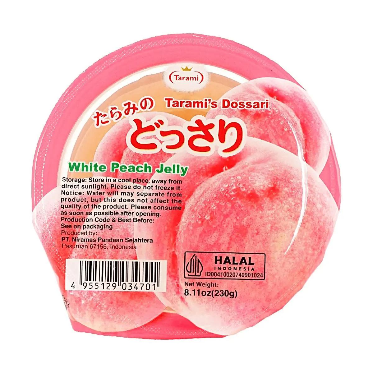 TARAMI Japan Juicy White Peach Jelly with Real Fruit Chunks 230g - Refreshing Sweet Peach Dessert