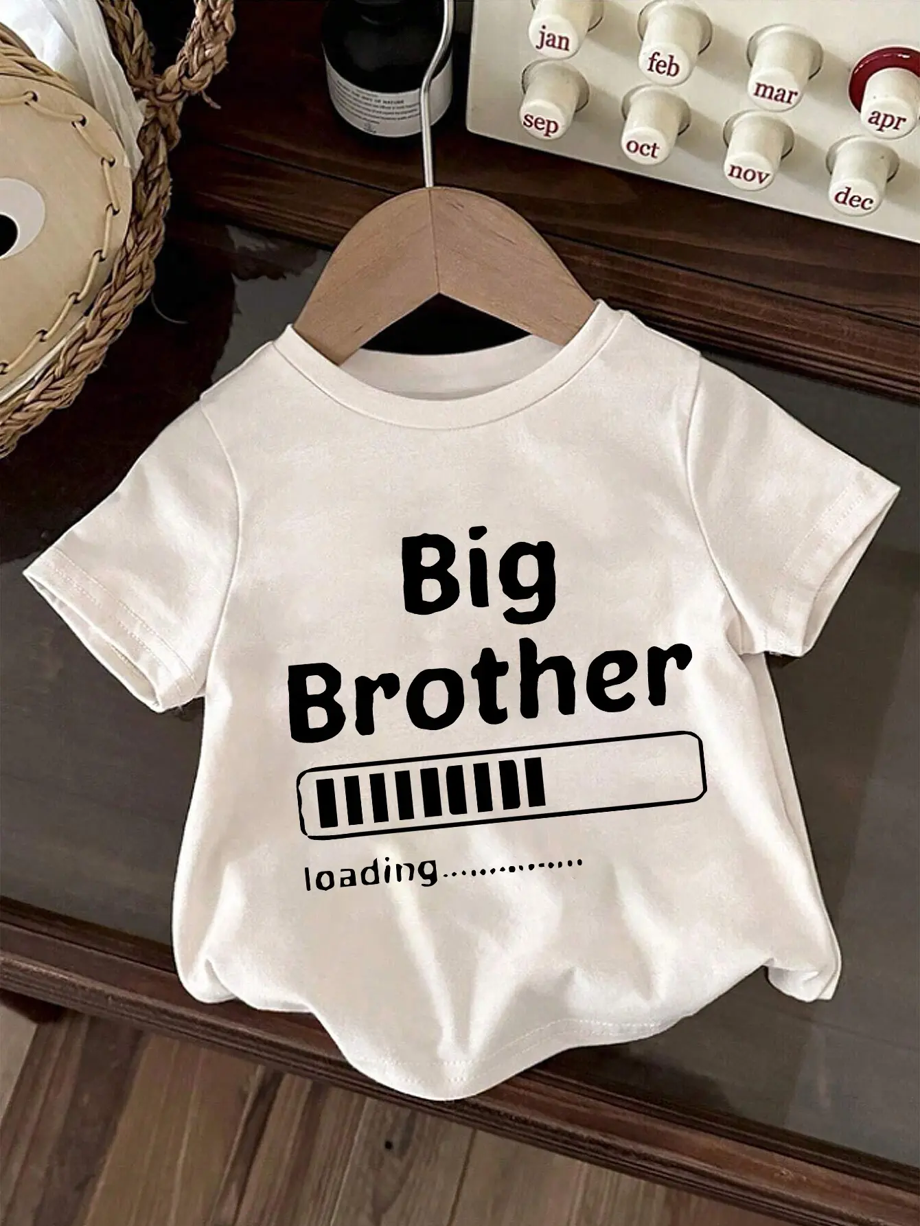 Toddler Boys' Short Sleeve Crewneck T-Shirt - "Big Brother Loading" Slogan Text Top, Fade-Resistant Loading Print Short Sleeve Tops for Pregnancy Announcements, Sibling Reveals