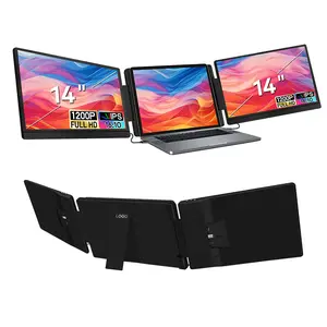 S7 14" Portable Tri-Screen Monitor for Laptop, 16:10 1200P FHD IPS Dual Screen Extender, Plug and Play USB-C/HDMI Laptop Monitor Extender, 360° Rotatable Left Screen, Compatible with Windows/macOS/Android/Linux/Switch/Xbox/PS4
