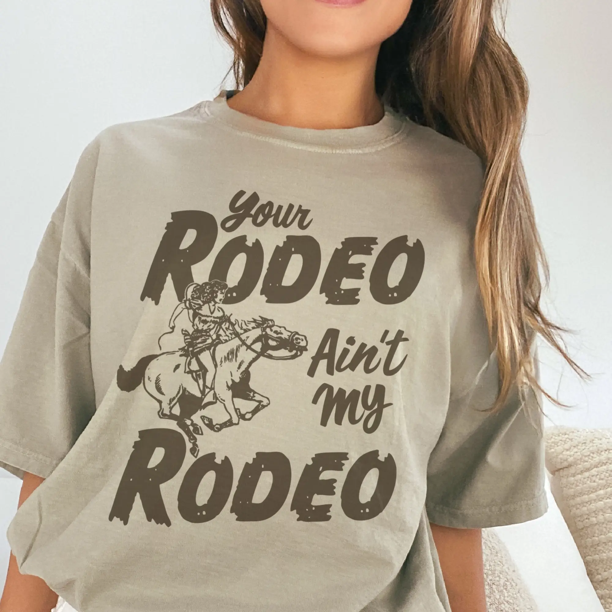 Vintage Western Tee Retro Boho Rodeo Cowgirl Tshirt Your Rodeo Ain't My Rodeo Graphic T-Shirt Cowboy Boots Cowgirl Country Tees Casual Womenswear Sublimation Lightweight Top