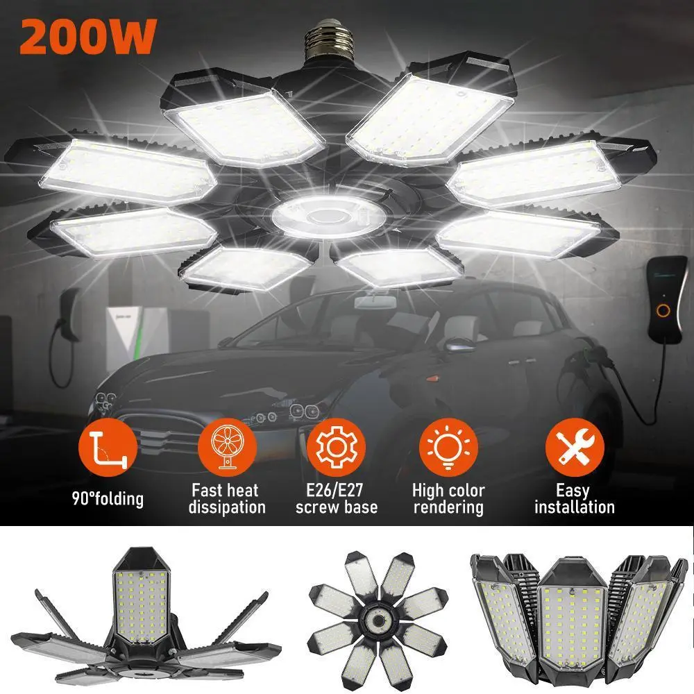 LED Garage Lights 250W - 6500K , 25000LM Deformable LED Garage Lighting Fixture, Shop Lights for Garage, Basement, Barn, High Bay Light No Dark Area