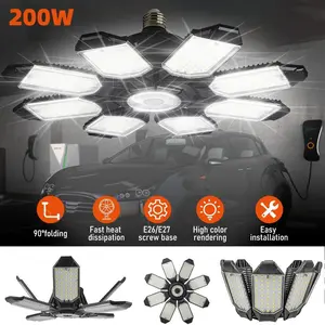 Deformable LED Garage Light with 8+ 1 Adjustable Panel LED Bulb Night Lamp for Workshop Warehouse Shop E26/E27 Ceiling Lighting,40000LM Super Bright 6500K Garage Lights
