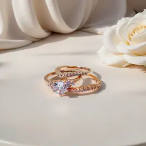 Engagement Rings Set 7MM Cubic Zirconia Rings, Three-in-One Hypoallergenic Bridal Promise Wedding Band for Women & Men - Christmas Gift Birthday