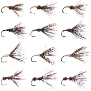 Trout Fly Fishing Flies Tenkara Wet Dry Flies Nymphs Sakasa Kebari 12pcs Assortment Barbless Barbed Hooks