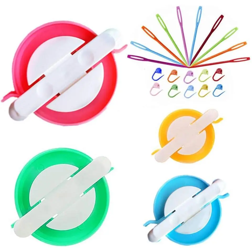 Pompom Maker Kits, Pom pom Knitting Loom Kit Fluff Ball Weaver  Craft DIY Knitting Crochet Craft Tool Kit, 4PS Pompom Maker+10PS Knitting Stitch Markers+10PS Plastic  (24)
