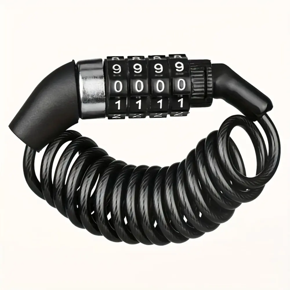 Motorcycle Helmet Lock, 4-Digit Bicycle Combination Safety Coil Lock Set, Portable Bike Wheel Lock for Helmets and Luggage!