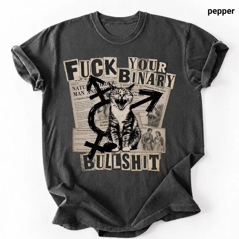 Comfort Colors® Nonbinary Y2K Shirt Punk Gay Shirt 90s LGBTQ Pride Month Tee, Non Binary Kitten TShirt Queer Riot Trans Queer Liberation Pride Anarchy Kitty