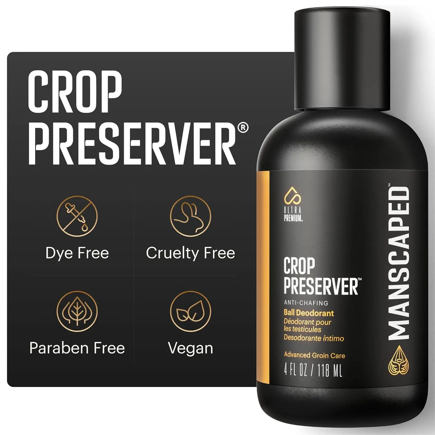 The Crop Preserver, Men's Ball Deodorant, Male Care Hygiene Moisturizer, Anti-Chafing Groin Protection with Cooling Aloe Vera, Refined Scent, 4oz