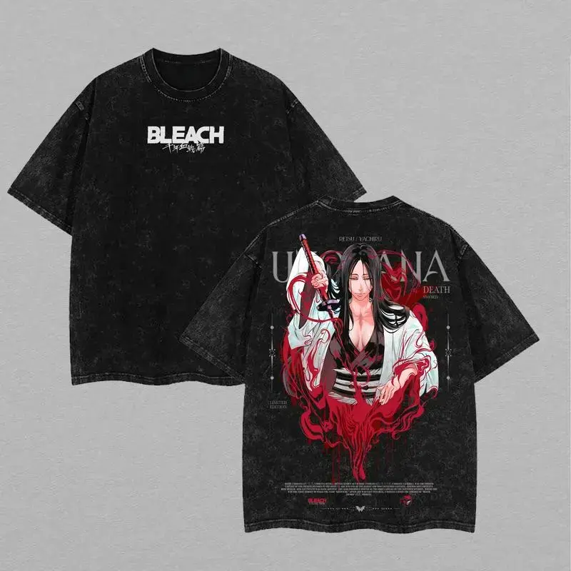 Men's Unohana Bleach Vintage Streetwear Seamless Tshirt - Washed Oversize Unisex Short-Sleeve Clothes, First Kenpachi Graphic Heavy Cotton Ribbed 3XL Round Neck Menswear Tops, Stylish