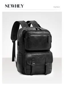 Vintage Backpack 15.6 Inches, Retro PU Leather Laptop Backpack, Waterproof Travel Backpack, with USB Charging Port, for Casual Business Colleague, Zipper Backpack