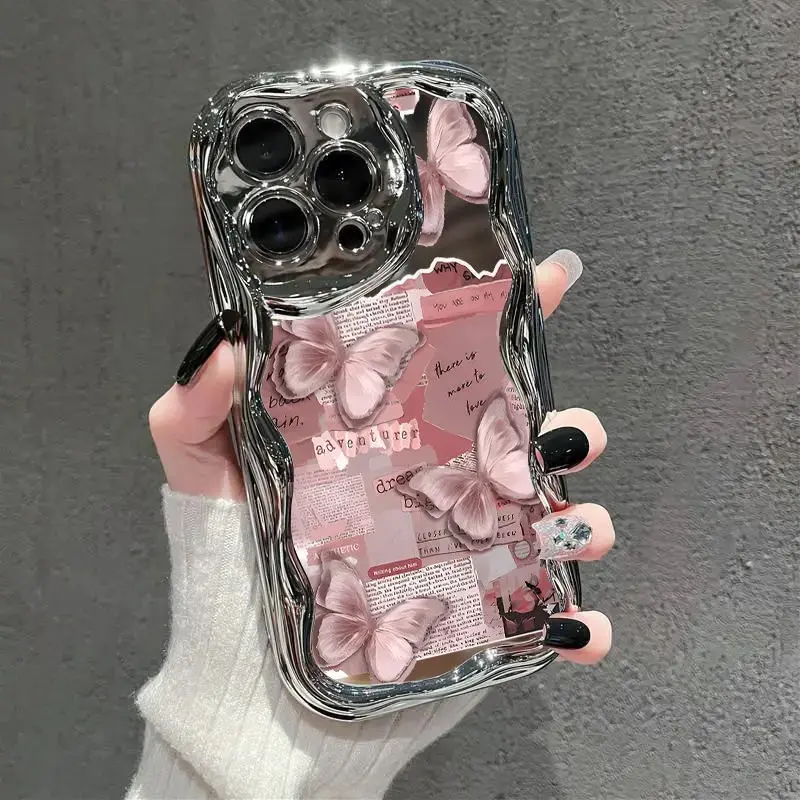 Phone case suitable for iPhone 17 Pro Max 15 Plus 16E 14 13 12 11 XS and XR electroplated silver curved edge pattern phone case with pearl bracelet lanyard shockproof and durable unique design cute and stylish thickened case Screen Protector 11-17