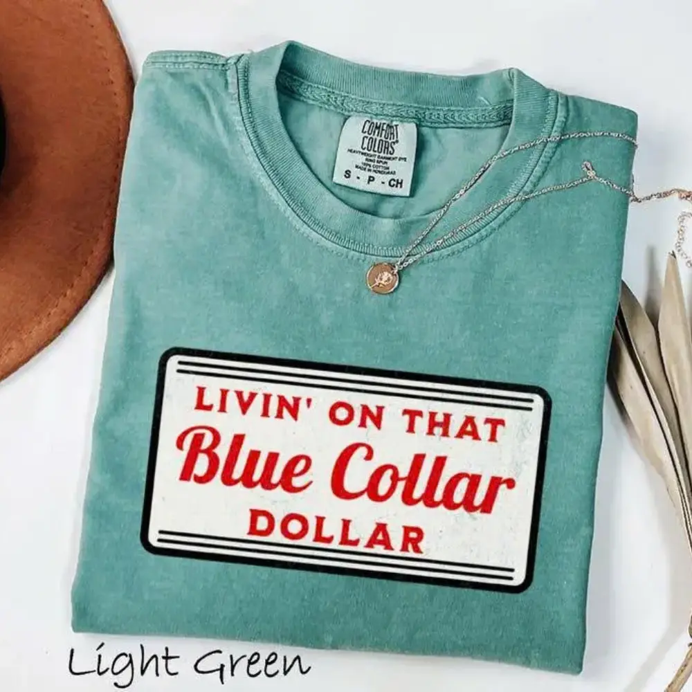 Comfort Colors Living on That Blue Collar Dolar TShirt, Western Cowboy T-Shirt, Country Rodeo Tee, Trendy TShirt, Western Cowboy TShirt