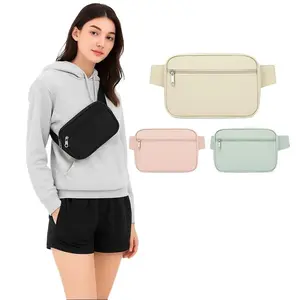 Ciana Unisex Fanny Pack Beige Waterproof Nylon Zipper Belt Bag Adjustable Strap Travel Essentials Day Use