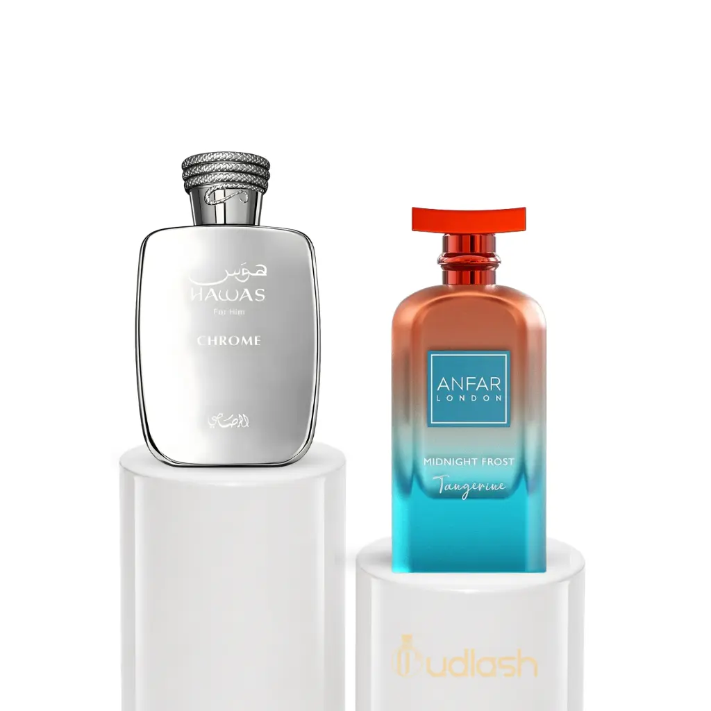 Oudlash Bundle | Hawas Chrome + Anfar Midnight Frost Tangerine | Unisex Fragrance | 100 ML - 3.4 OZ | Eau De Parfum | Ice - Orange Blossom & Plum