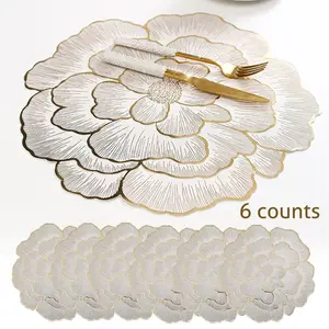 Floral Pattern Placemats, 6 Counts/set Heat-Resistant Non-Slip Dinner Table Mats, Kitchen Gadgets, Waterproof Placemat for Home Kitchen, Dining Room or Wedding Party, Valentine's Day Gift