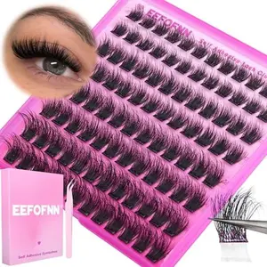 Self Adhesive Eyelashes Fluffy Self Adhesive Lash Clusters Pre Glue Eyelash Clusters Wispy Cluster Eyelash Extensions 10-16mm No Glue Needed Individual Lashes DIY Lash Extension Kit with Tweezers