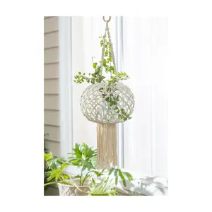 Evergreen Macrame Large Hanging Globe Plant Covr, Natural