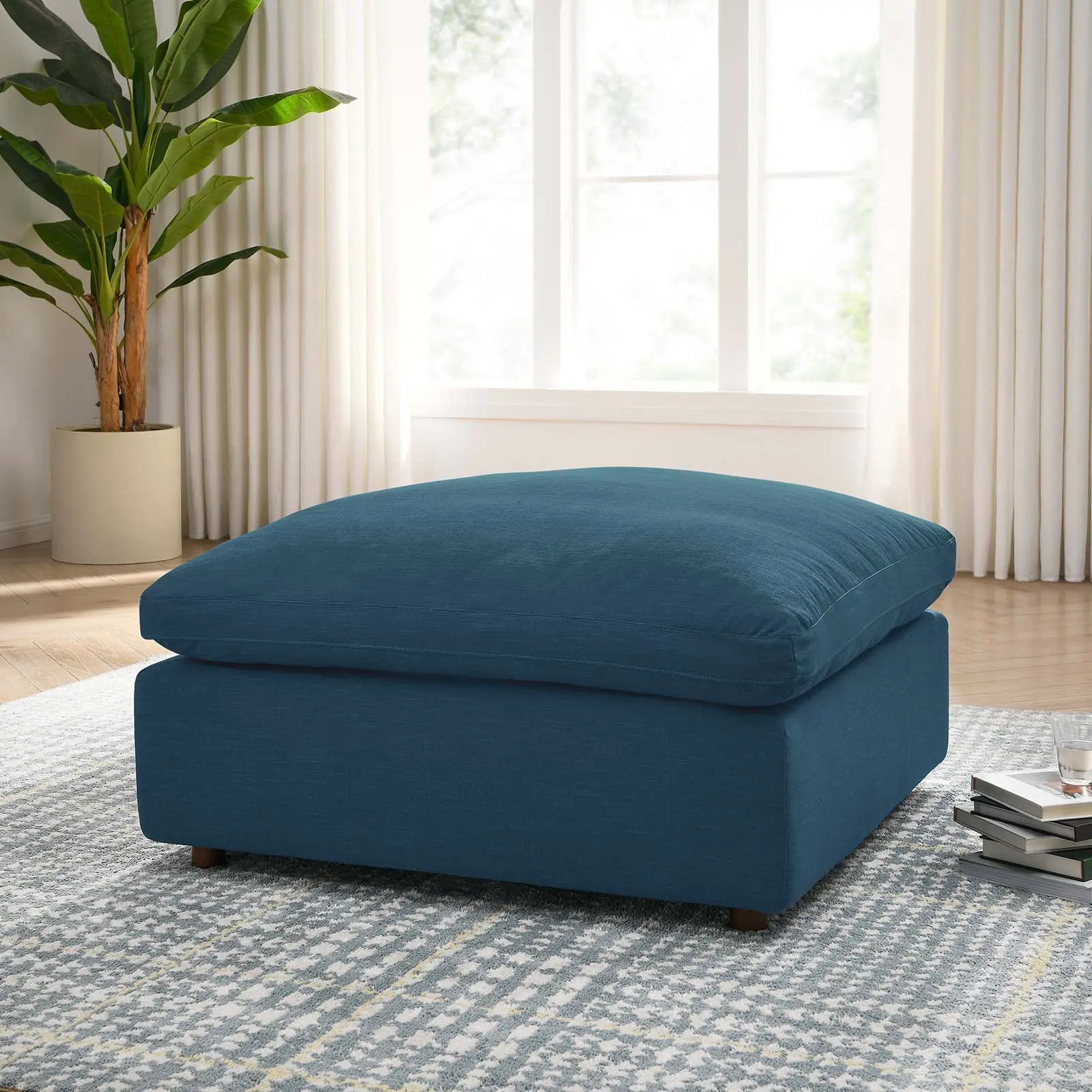 Modway Commix Aesthetic Modular Ottoman - Down-Filled, Overstuffed, Foam-Supported Cotton and Down Cushion, Comfy Polyester Indoor Living Room Stool & Bench (Azure)