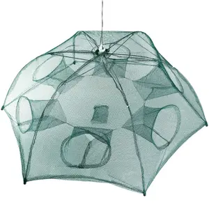 Fishing Trap Net Portable Folded Fishing Bait Trap Shrimp Minnow Crab Bait Net 6 Sides 6 Holes Crayfish Cast Mesh Trap Automatic,summervibes